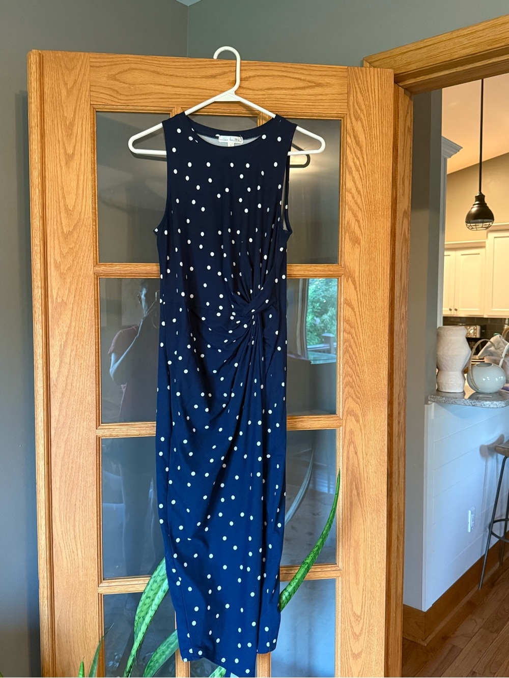 nine britton Navy Polka Dot Twist-Front Midi Dress